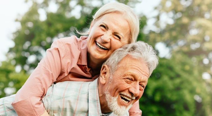 Old couple being happy together.